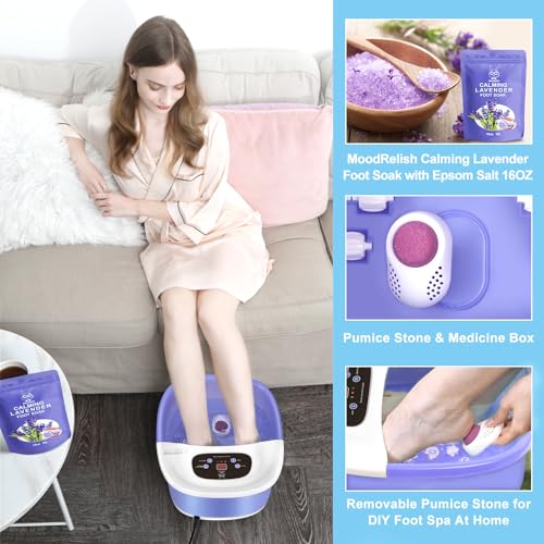 Blue Foot Spa Bath Massager with Heat Bubbles, Vibration Massage, Jets, Red Light, 22 Massage Rollers, Adjustable Temp Q20095