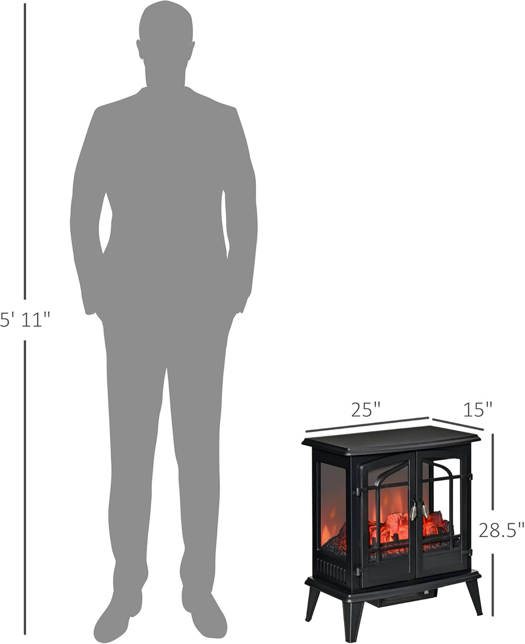 Black Freestanding Electric Fireplace Heater, 1400W B643