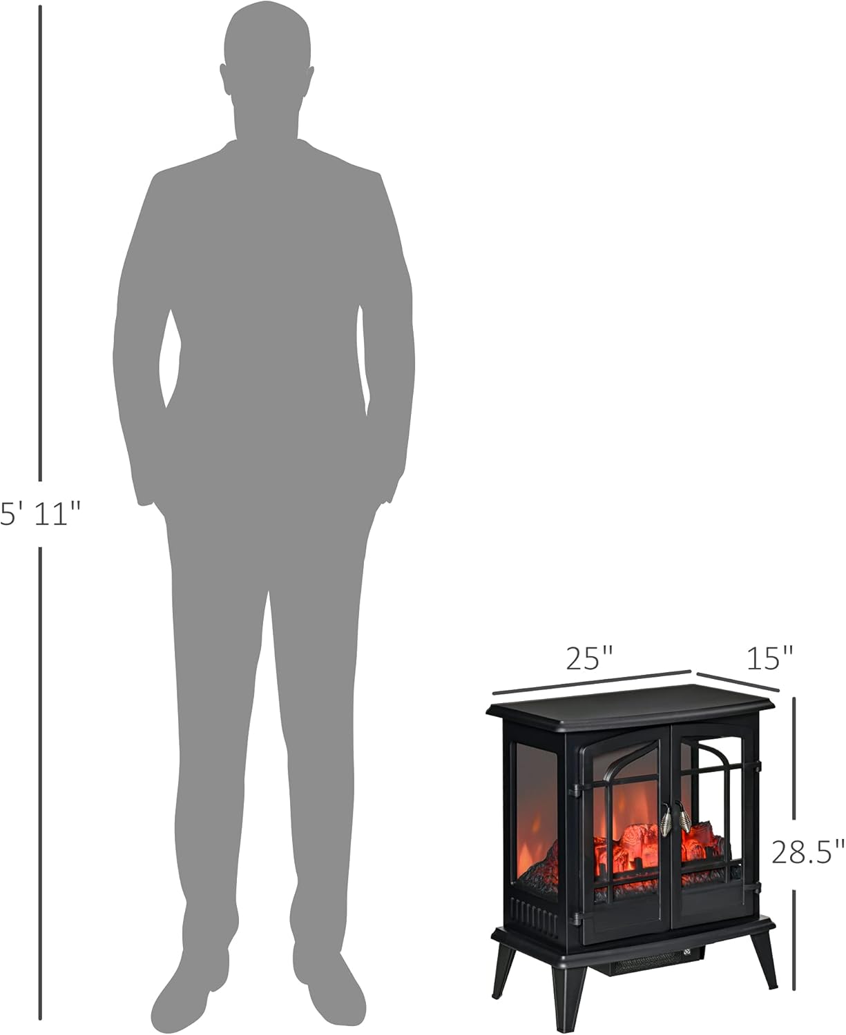 Black Freestanding Electric Fireplace Heater, 1400W B643