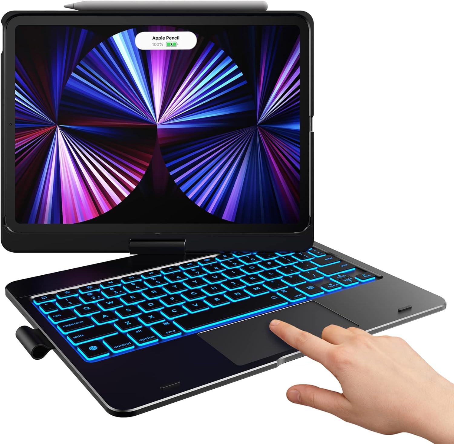 iPad Air 5th Generation Case with Keyboard, Multi-Touch Trackpad, 10 Color Backlight, 360° Rotatable, Black Q21871