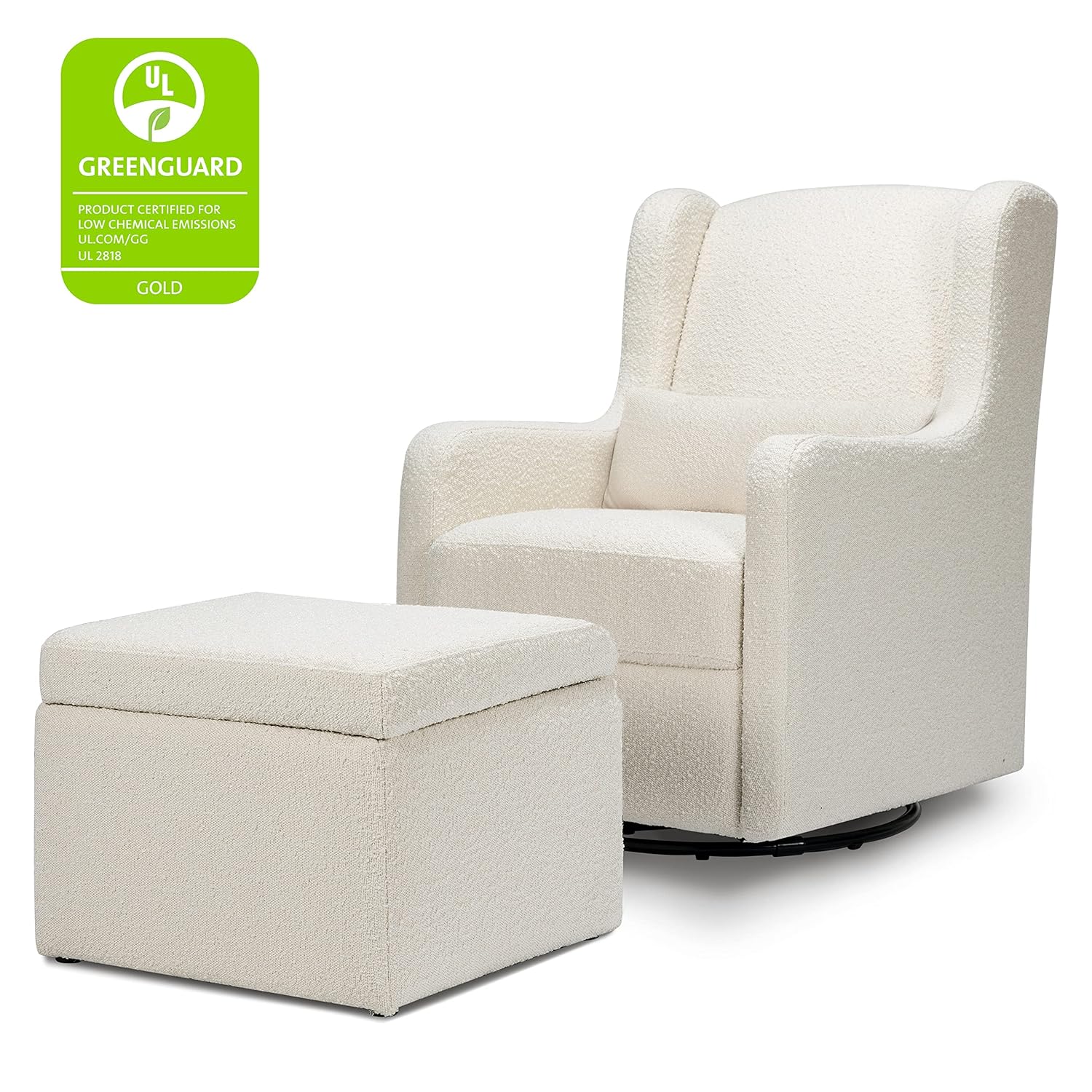 Ivory Boucle Swivel Glider with Storage Ottoman L299064