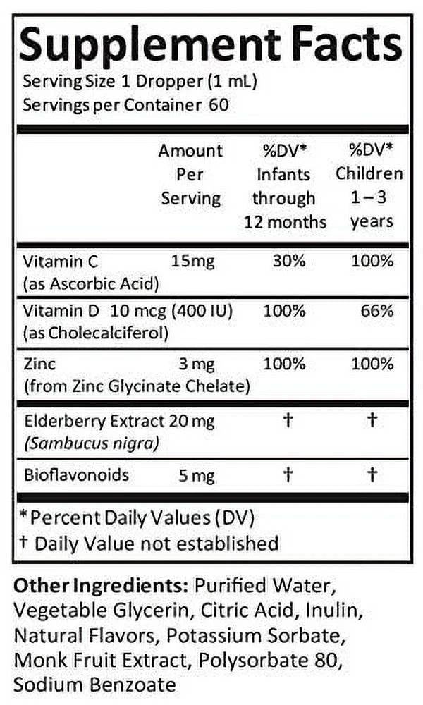 2 Fl Oz Baby Zinc Liquid Drops with Elderberry, Vitamin D3 & C C9875