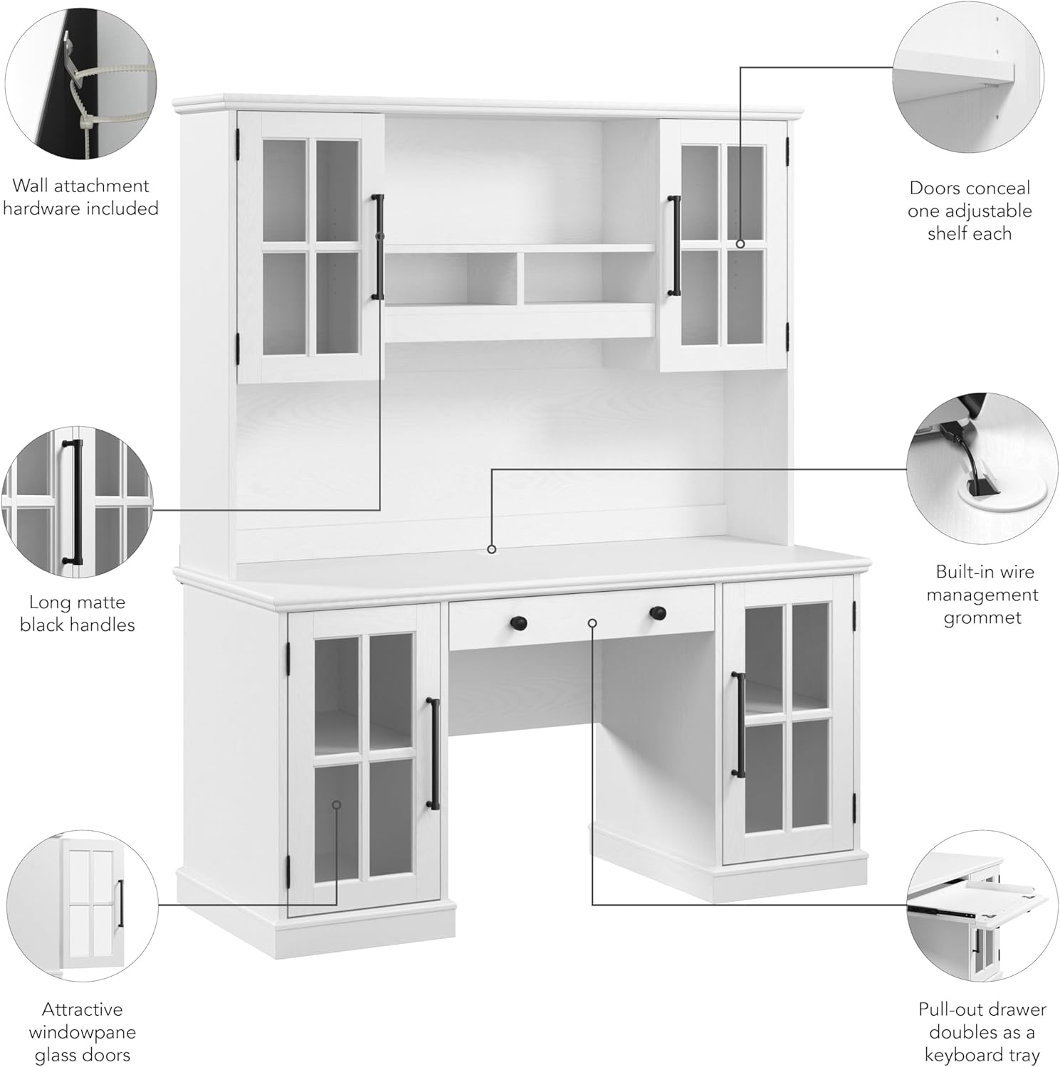 White Ash 60W Computer Desk with Hutch and Storage A121152