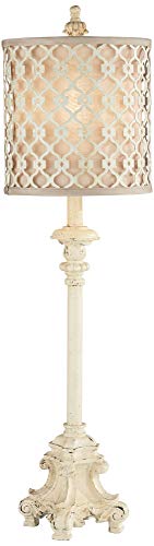 Ivory Off White Metal Candlestick Buffet Table Lamp 34" Tall K980922