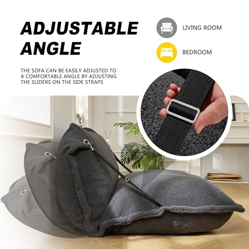Grey Giant Bean Bag Chair with Adjustable Backrest and Detachable Sherpa Cover J486123