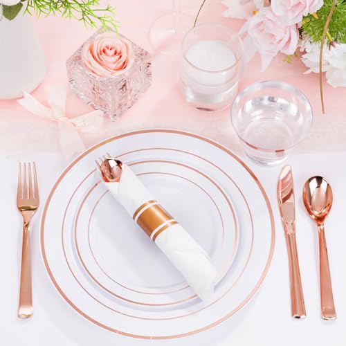 Clear Gold Plastic Dinnerware Set, 350 Pcs N25773
