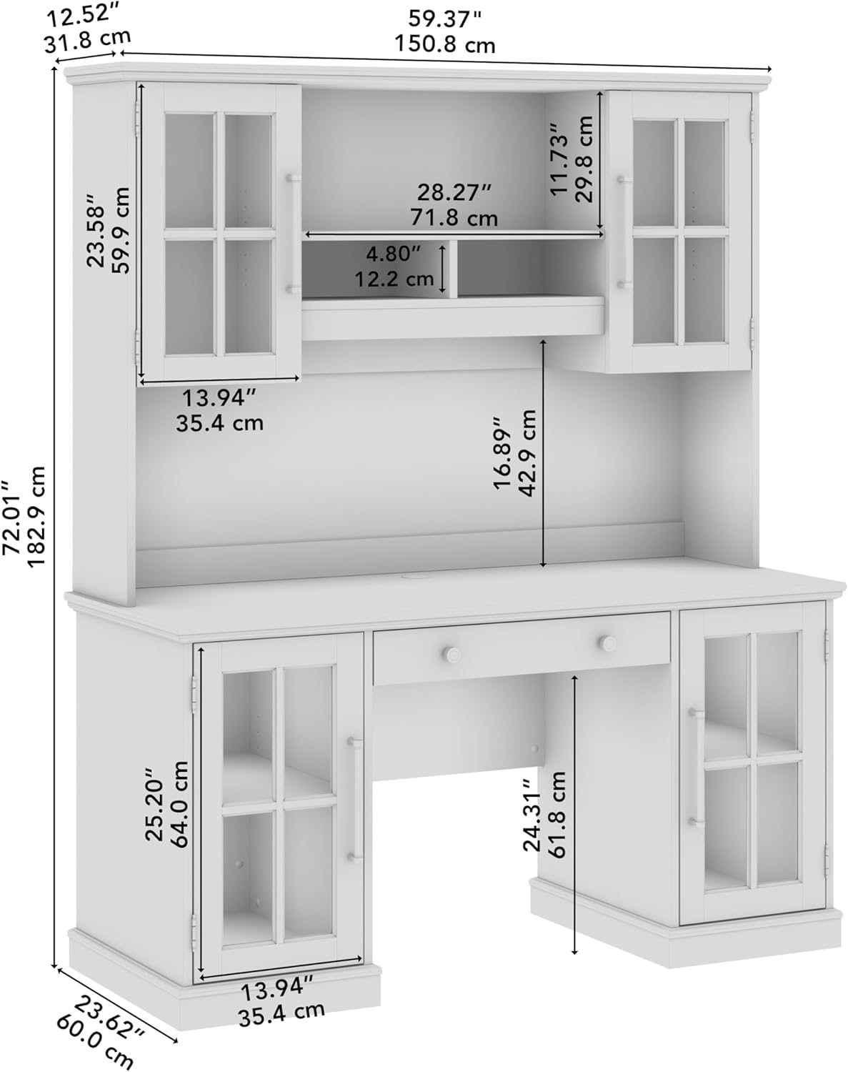 White Ash 60W Computer Desk with Hutch and Storage A121152