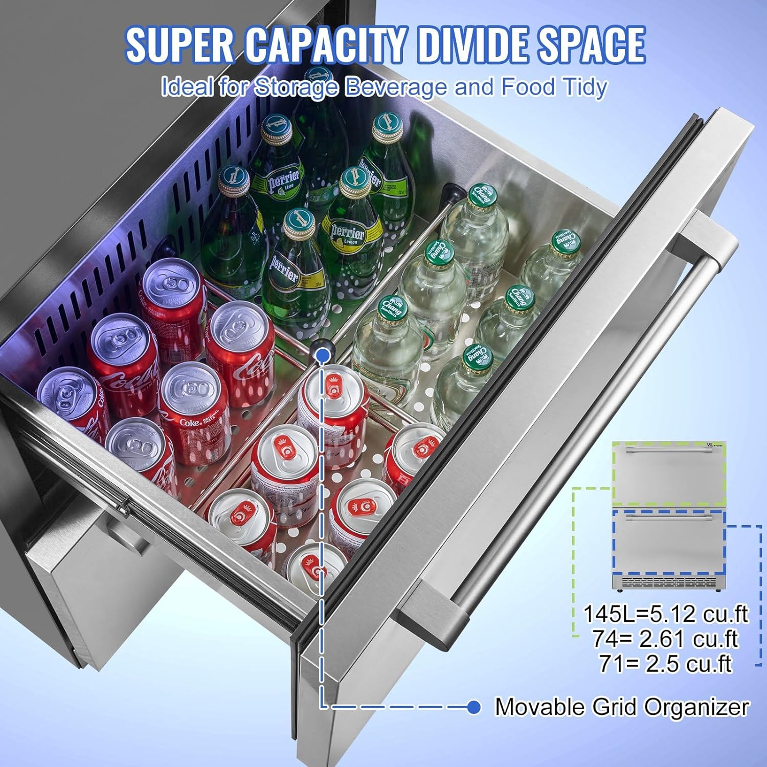 24 inch Undercounter Refrigerator, 2 Drawer, 4.87 Cu.ft. Capacity, silver J866