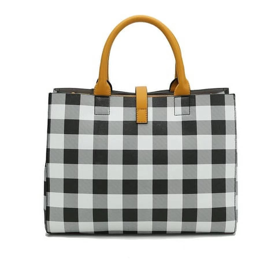 Vegan Leather Checkered Satchel Bag with Wallet 2 Piece Set V240