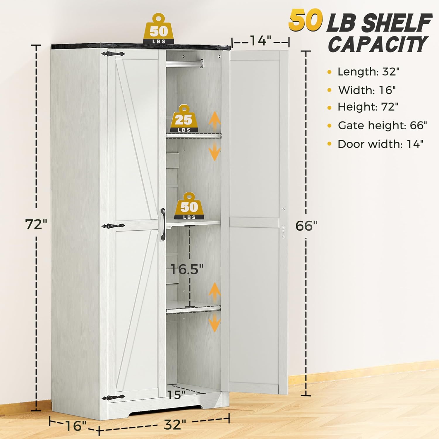 White 72" Wardrobe Closet with Doors E61020