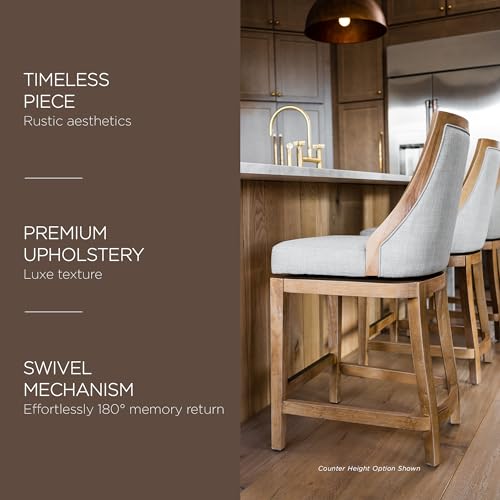 Weathered Oak Finish Sand Color Fabric Upholstered Counter Height Barstool, Set of 2 S7688