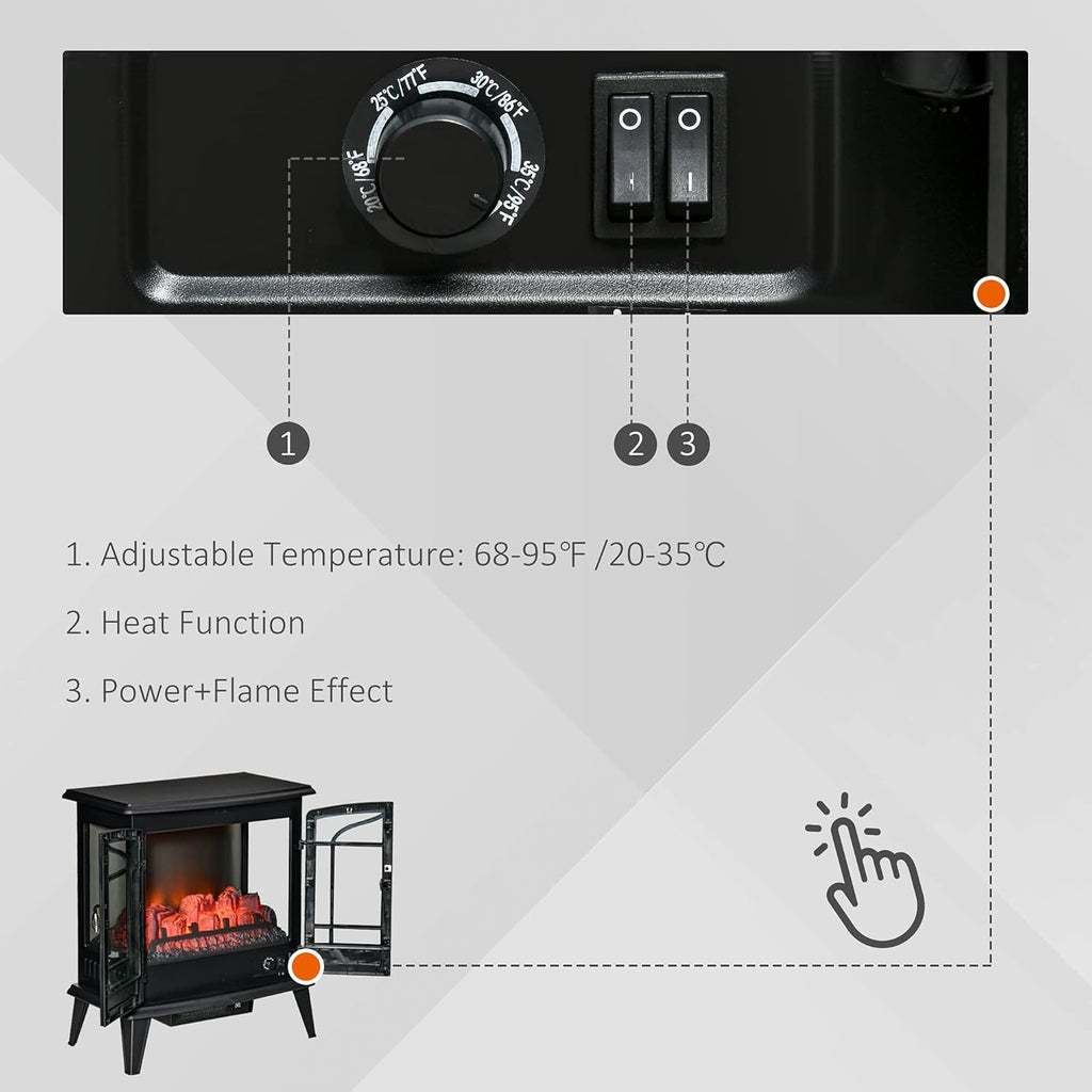 Black Freestanding Electric Fireplace Heater, 1400W B643