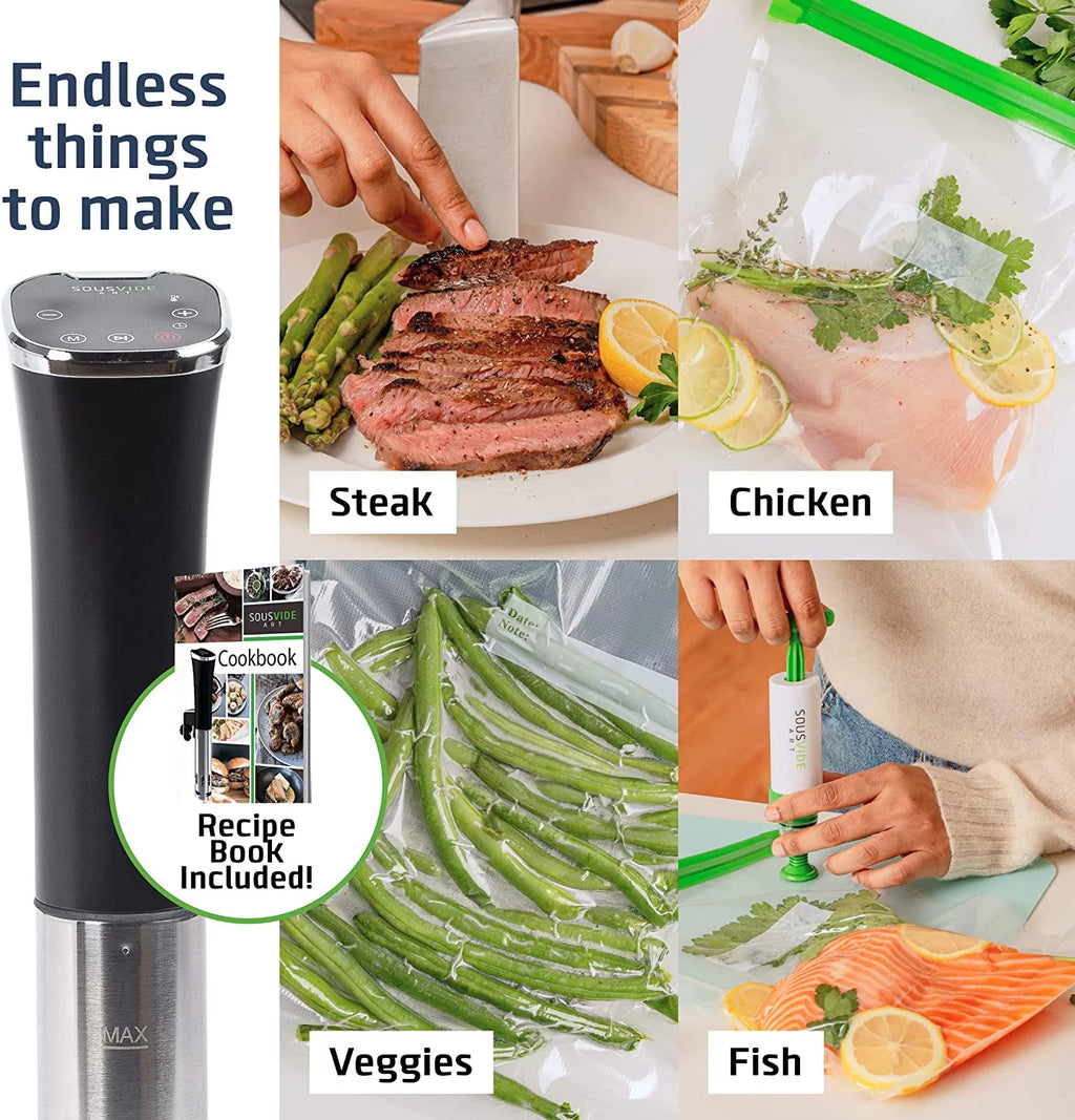 Sous Vide Machine 800W with Digital Timer, 30 Bags, Clips, Vacuum Pump, Cookbook P3154
