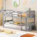 Gray Solid Wood Twin over Twin Bunk Bed with Ladder and Guard Rail Z24335