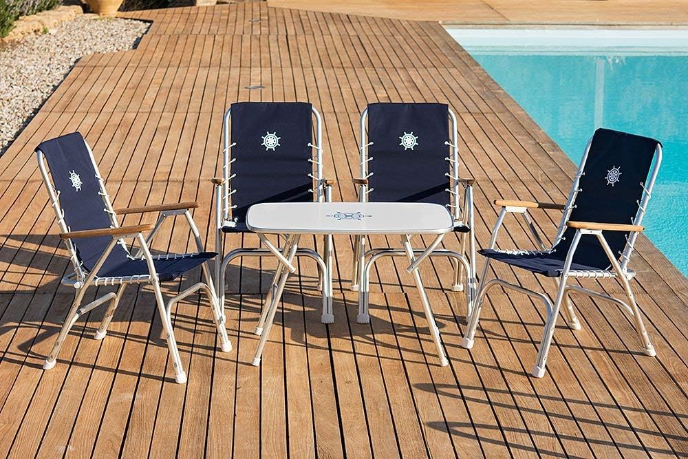 Blue High Back Folding Marine Boat Chairs Set of 2 P80554