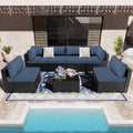 7 Pieces Black Wicker Outdoor Sectional Sofa Set with Tea Table and Cushions A761299