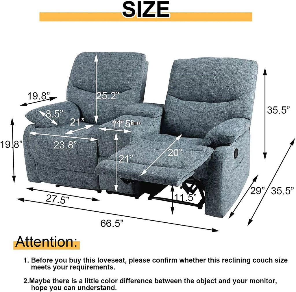 Fabric Reclining Sofa with Console and Cup Holders I139