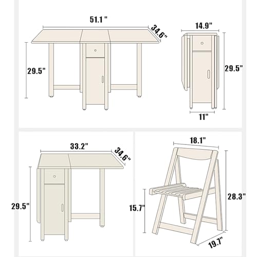 Solid Wood Drop Leaf Folding Dining Table with Drawers and Wheels Z831
