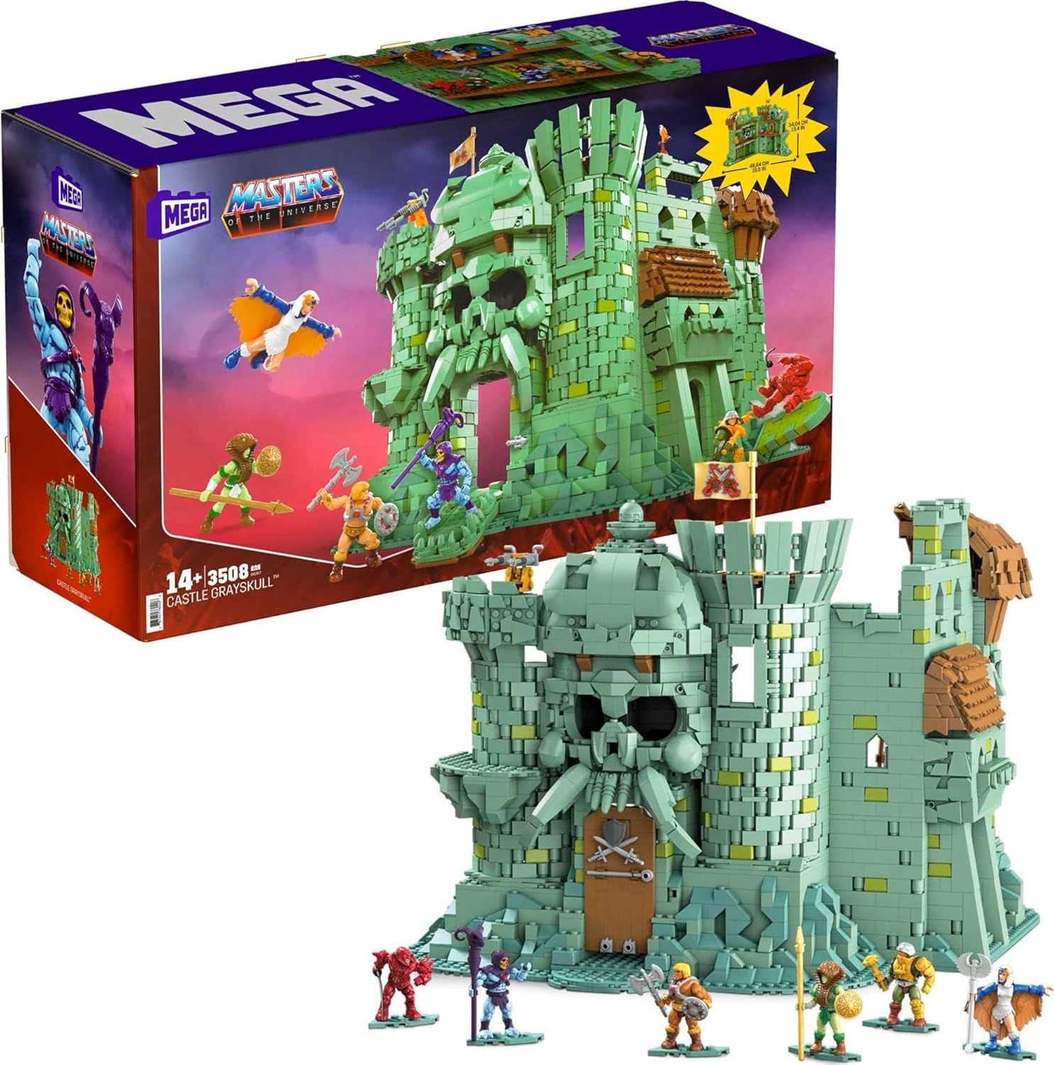 Castle Grayskull Building Set with 3508 Pieces, 6 Poseable Micro Action Figures, 13+ Inches Tall A63172