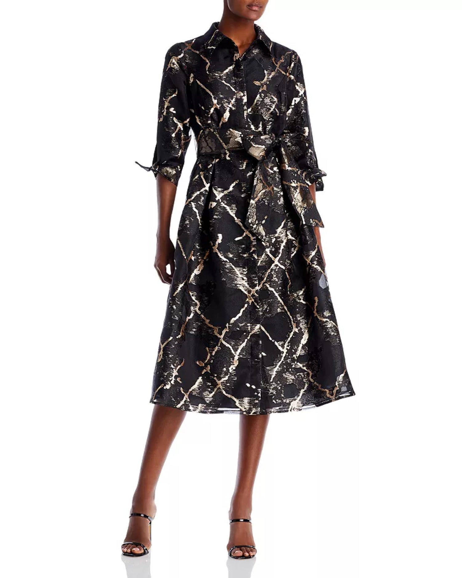 Metallic Burnout Jacquard Shirt Dress A875983