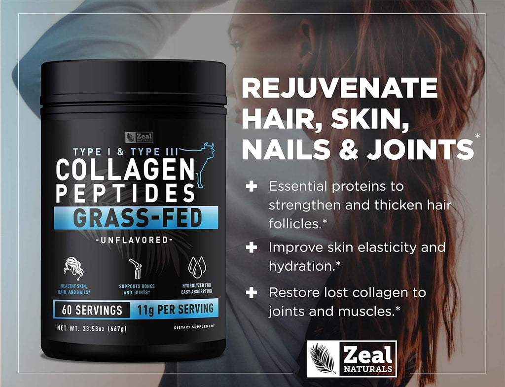 Collagen Peptides Powder (11g | 60 Servings) Grass Fed Bovine Collagen Powder Hydrolyzed Q3720