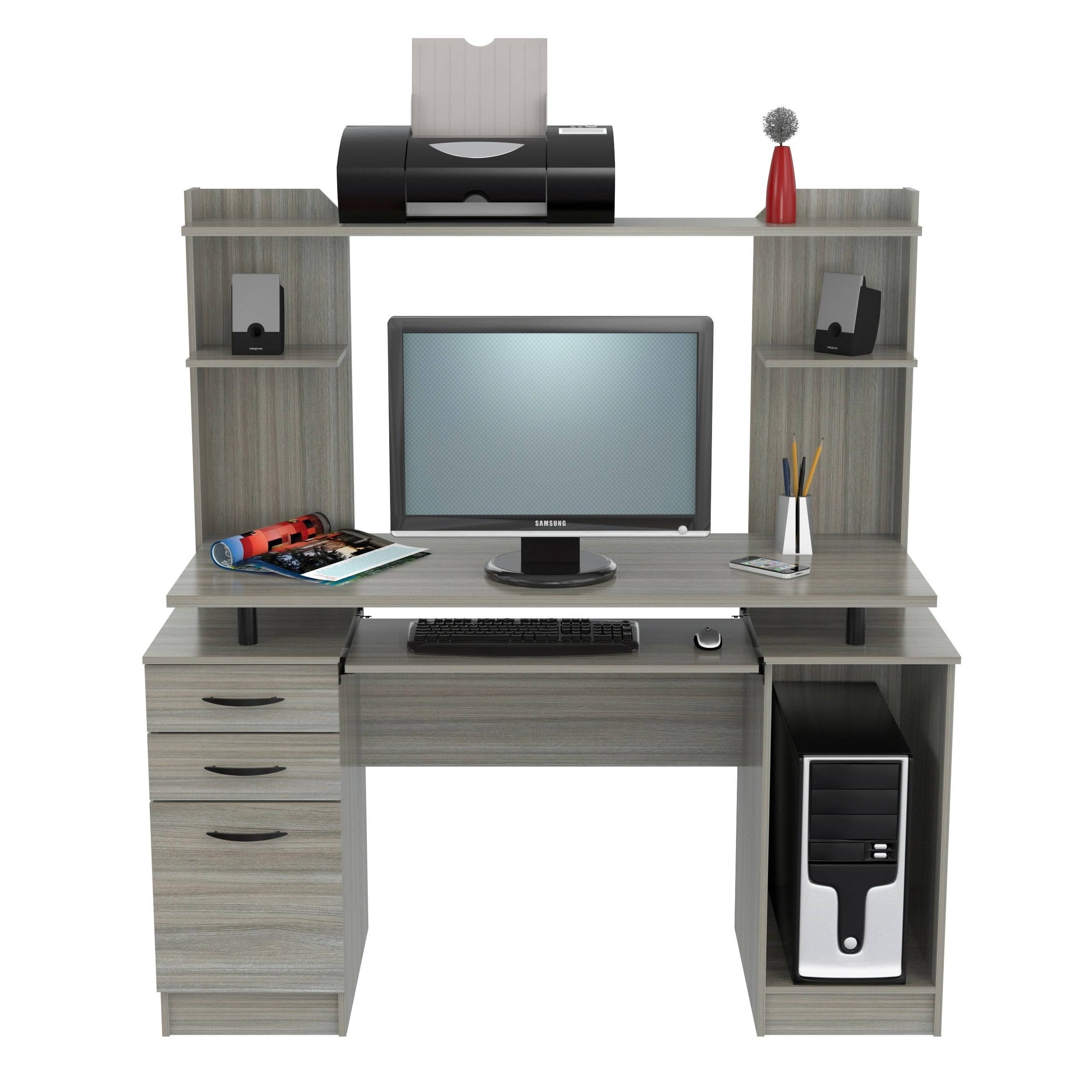 Smoke Oak Computer Work Center with Hutch Q739169