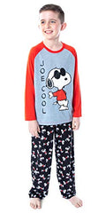 Peanuts Boys' Joe Cool Snoopy Pajamas Long Sleeve Raglan Shirt And Pant 2 Piece PJs Kids Sleepwear Set H222