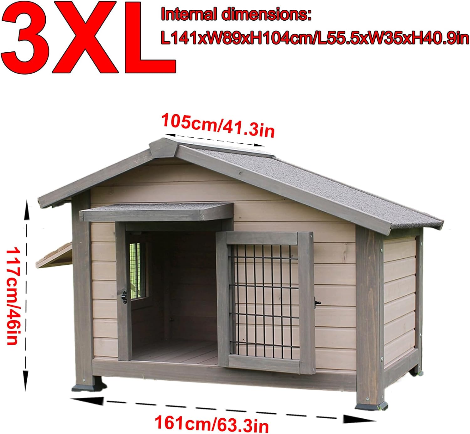 Grey Weatherproof Wooden Dog House with Elevated Floor A3699