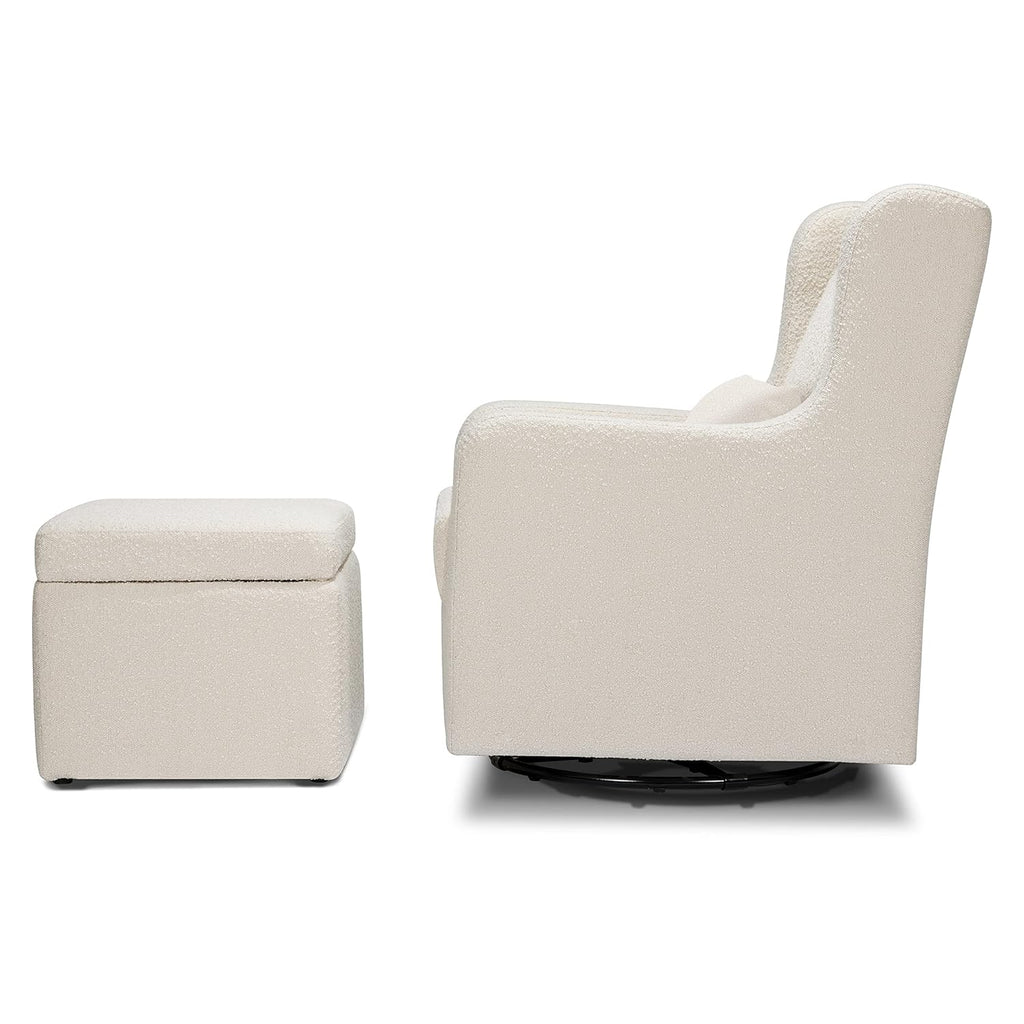 Ivory Boucle Swivel Glider with Storage Ottoman L299064