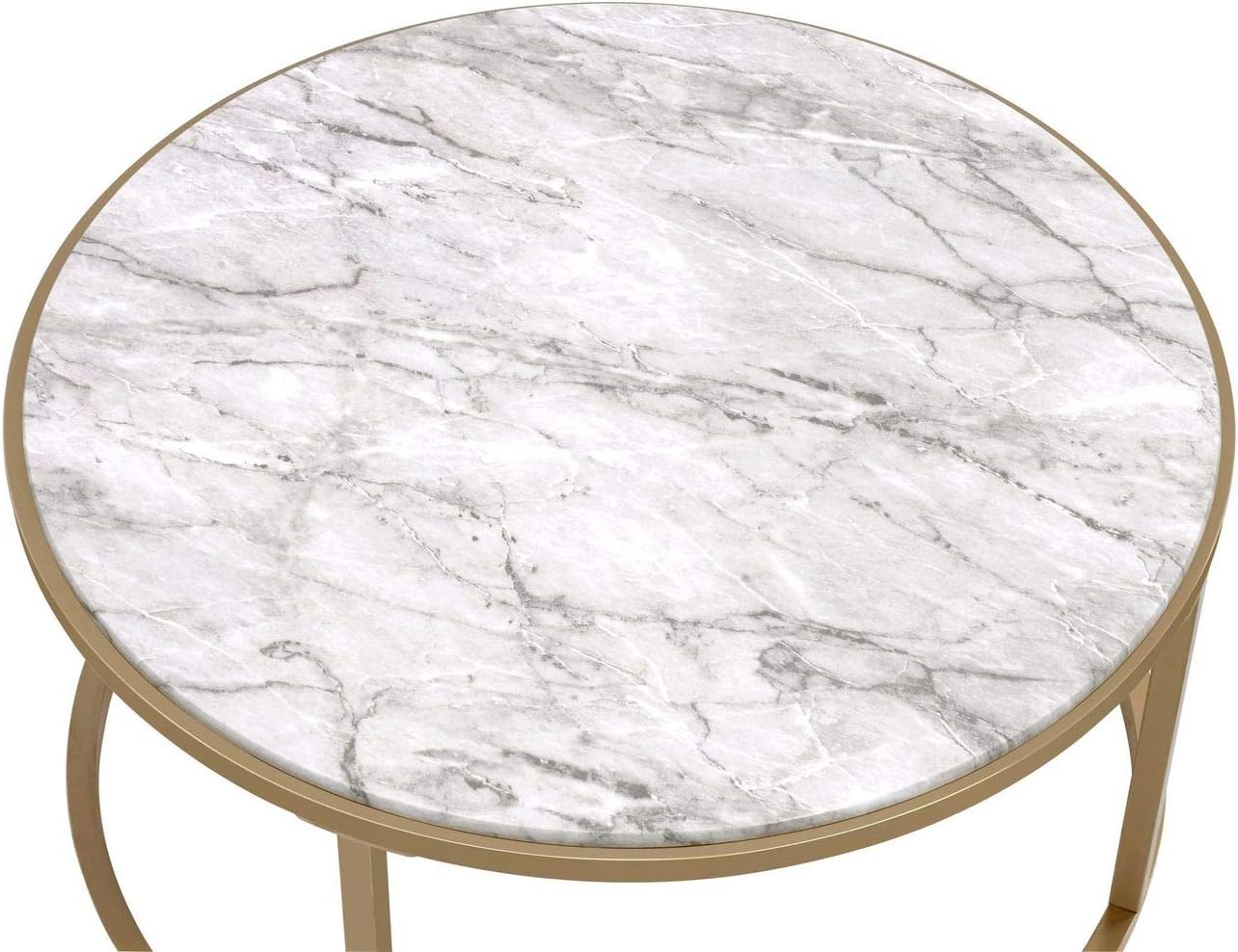 Modern Nesting Coffee Table Set of 2, Faux Marble & Clear Glass Top, Metal Frame, Gold Finish Q850911