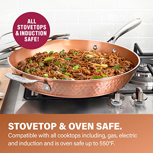 14 Inch Non Stick Copper Frying Pan with Lid E9034