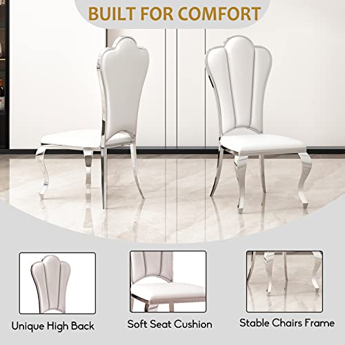 White Marble Dining Table Set of 6 with 4 Leather Chairs D6067