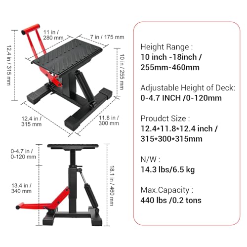Hydraulic Motorcycle Lift Stand 440 Lbs Capacity Adjustable Height T2473