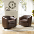 Brown Genuine Leather Swivel Barrel Chair Set of 2 F5441