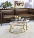 Modern Nesting Coffee Table Set of 2, Faux Marble & Clear Glass Top, Metal Frame, Gold Finish Q850911