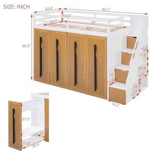 Twin Size Solid Wood Loft Bed with Storage X48105