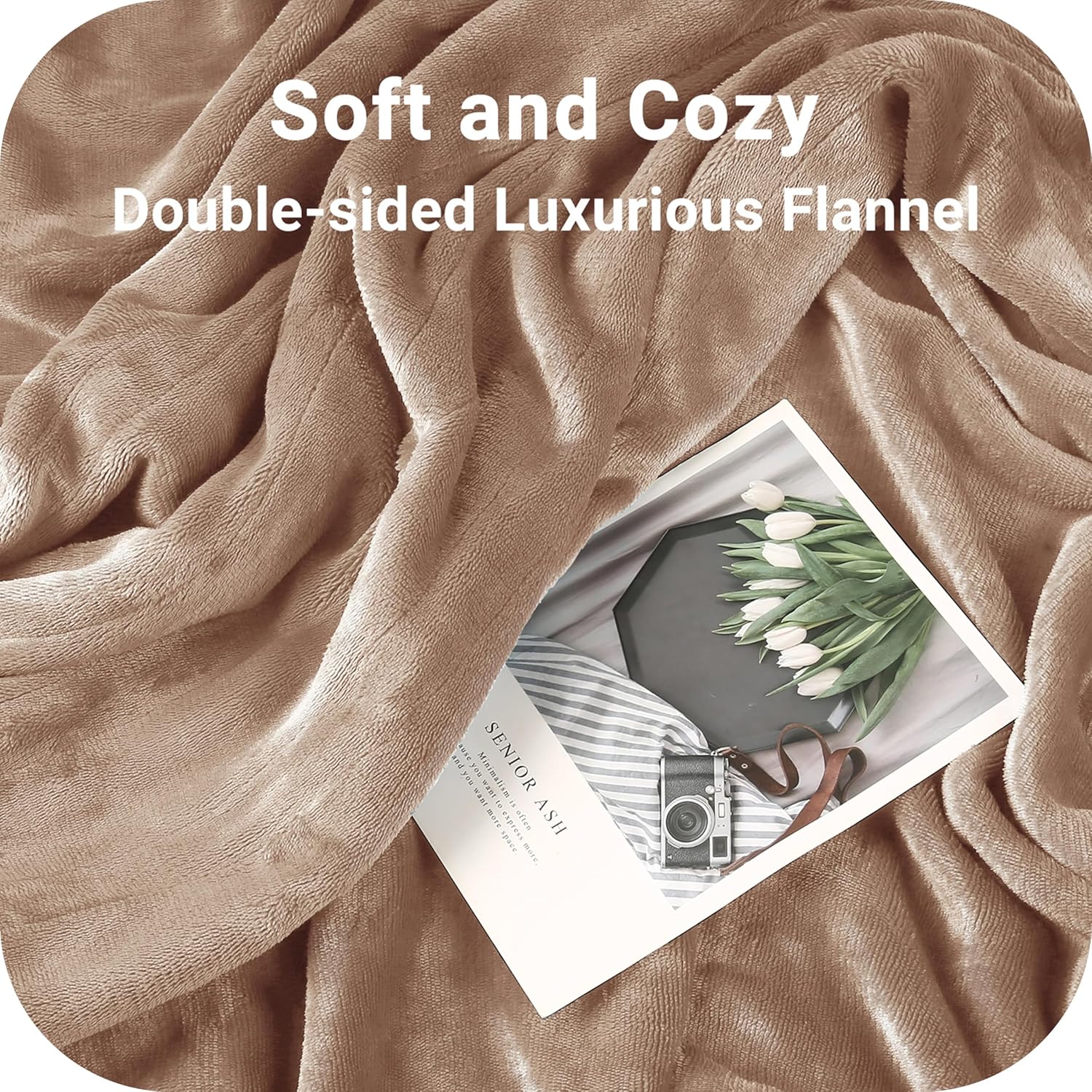 Light Brown Full Size Flannel Heated Blanket J14227