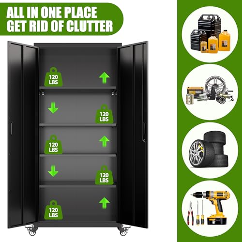 Black Metal Garage Storage Cabinet with 4 Adjustable Shelves K37713