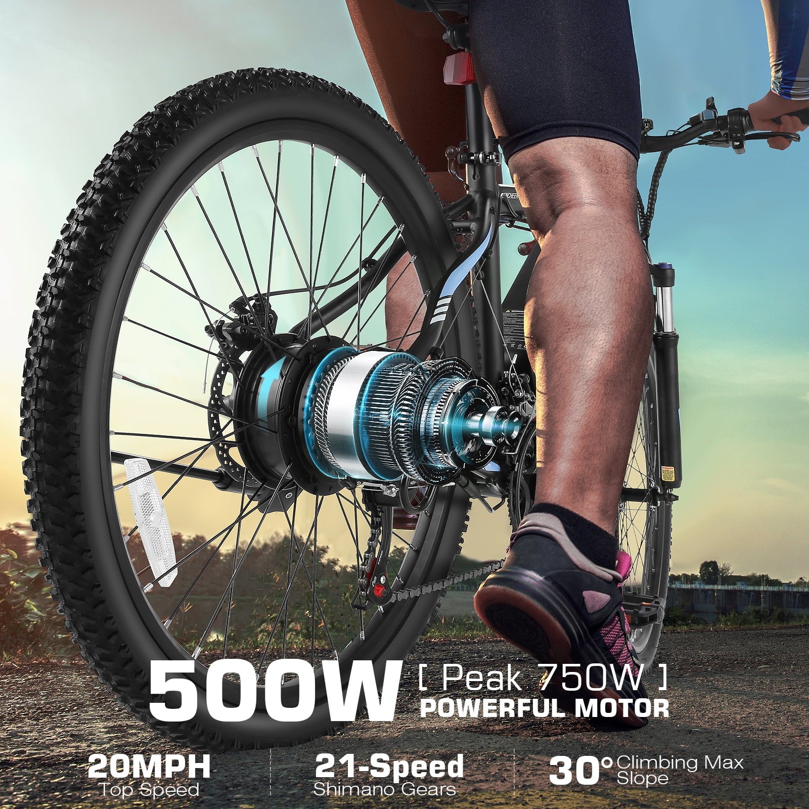 26" Electric Mountain Bike with 48V Battery, Shimano 21 Speed, Lockable Suspension Fork Z589