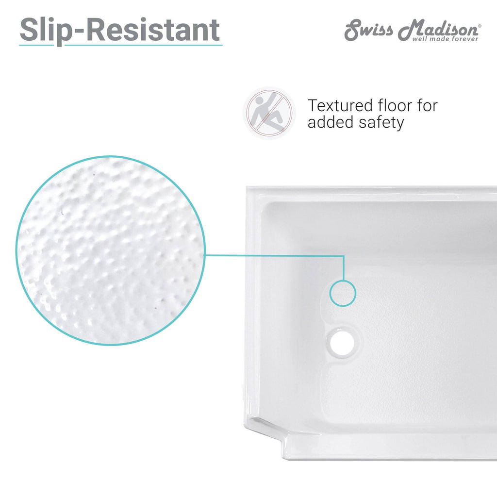 Gray Single Threshold Shower Base with Left Hand Drain and Integral Right Hand Seat R506743