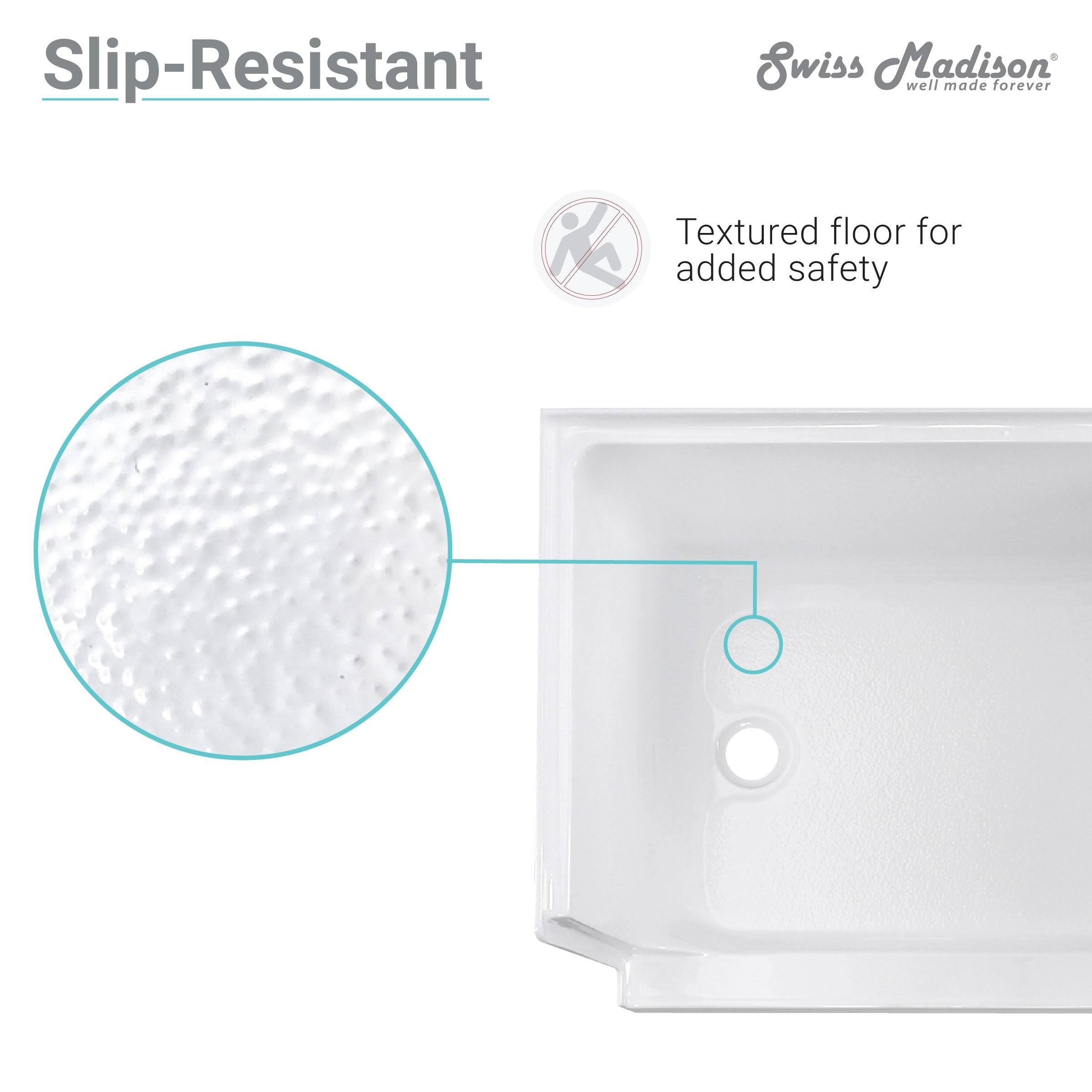 Gray Single Threshold Shower Base with Left Hand Drain and Integral Right Hand Seat R506743