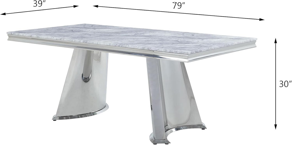 Faux Marble Top and Mirrored Silver Dining Table K6071