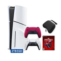 PlayStation 5 Slim Disc 2TB SSD Edition with Two Controllers White and Cosmic Red DualSense and Mytrix Hard Shell Protective Controller Case G815