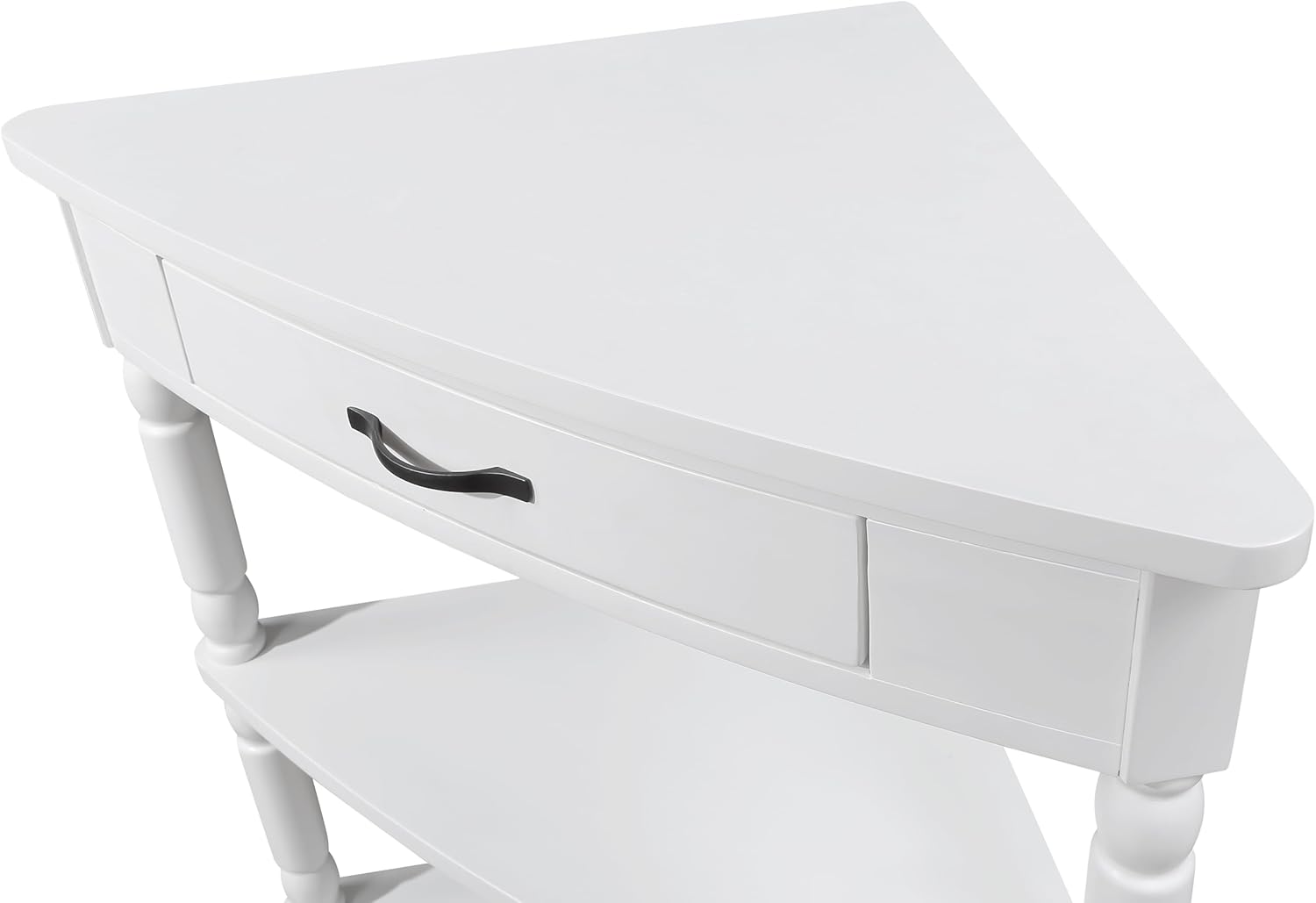 White Corner Table Accent Cabinet with Shelves Drawer Y2045