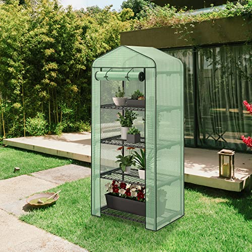 2.3x1.5x5.3 FT 4 Tier Mini Greenhouse with PE Cover E76778