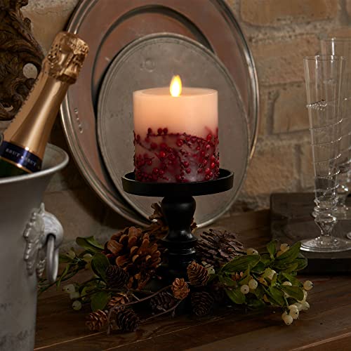 Flameless LED Candle Orange Leaf Embedded Real Wax Moving Flame Pillar Unscented with Recessed Edge (3.5 x 4.5 inch) L56821