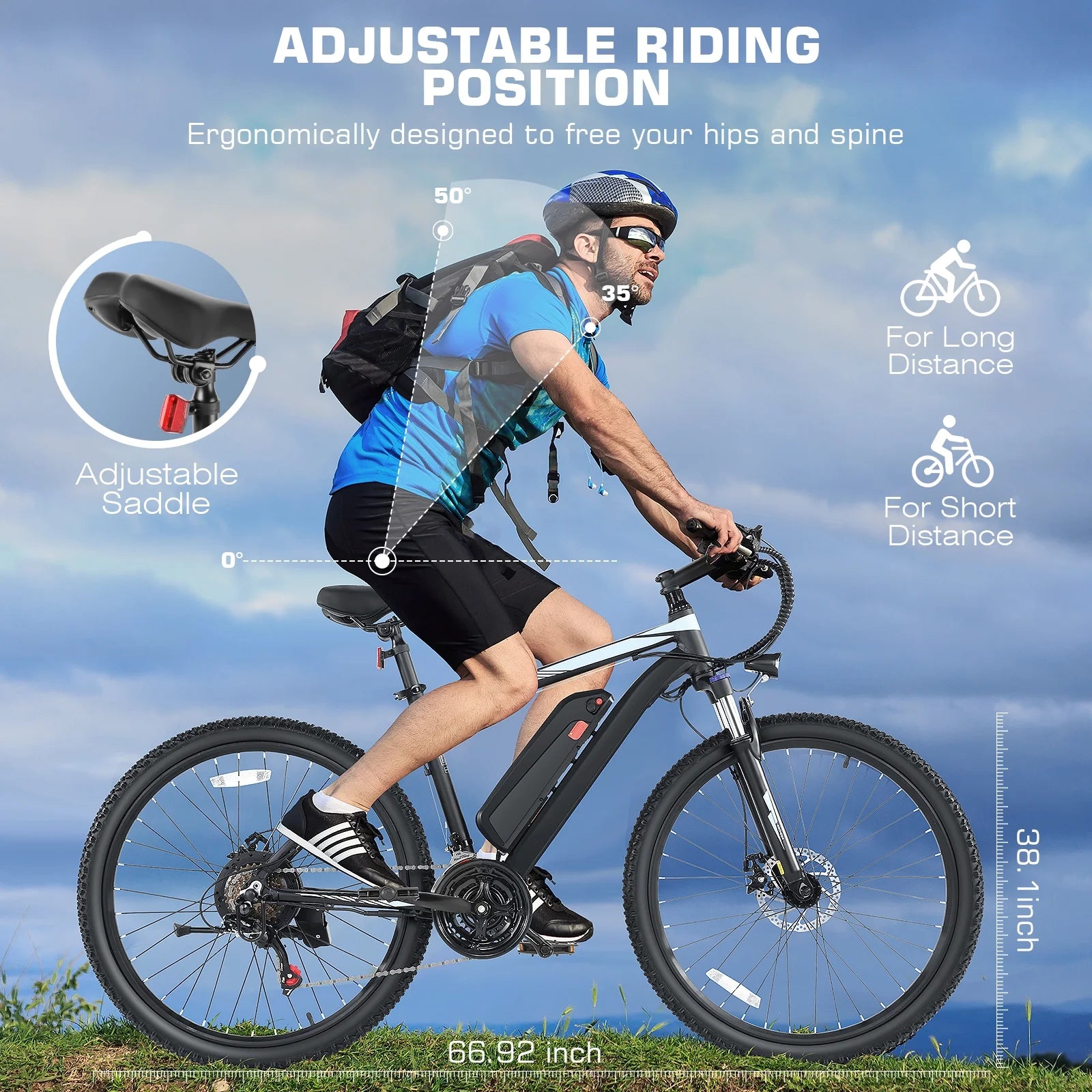 26" Electric Mountain Bike with 48V Battery, Shimano 21 Speed, Lockable Suspension Fork Z589