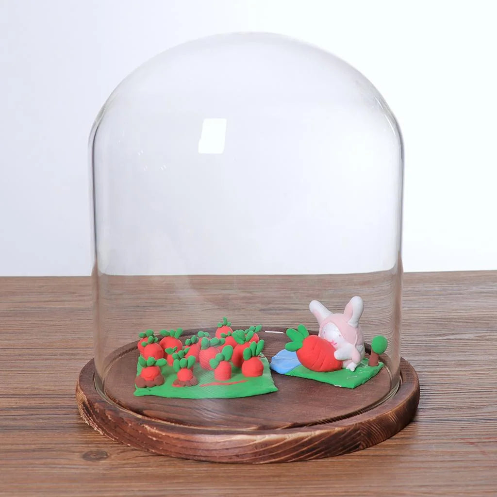 Brown Glass Cloche with Wooden Base Q912892