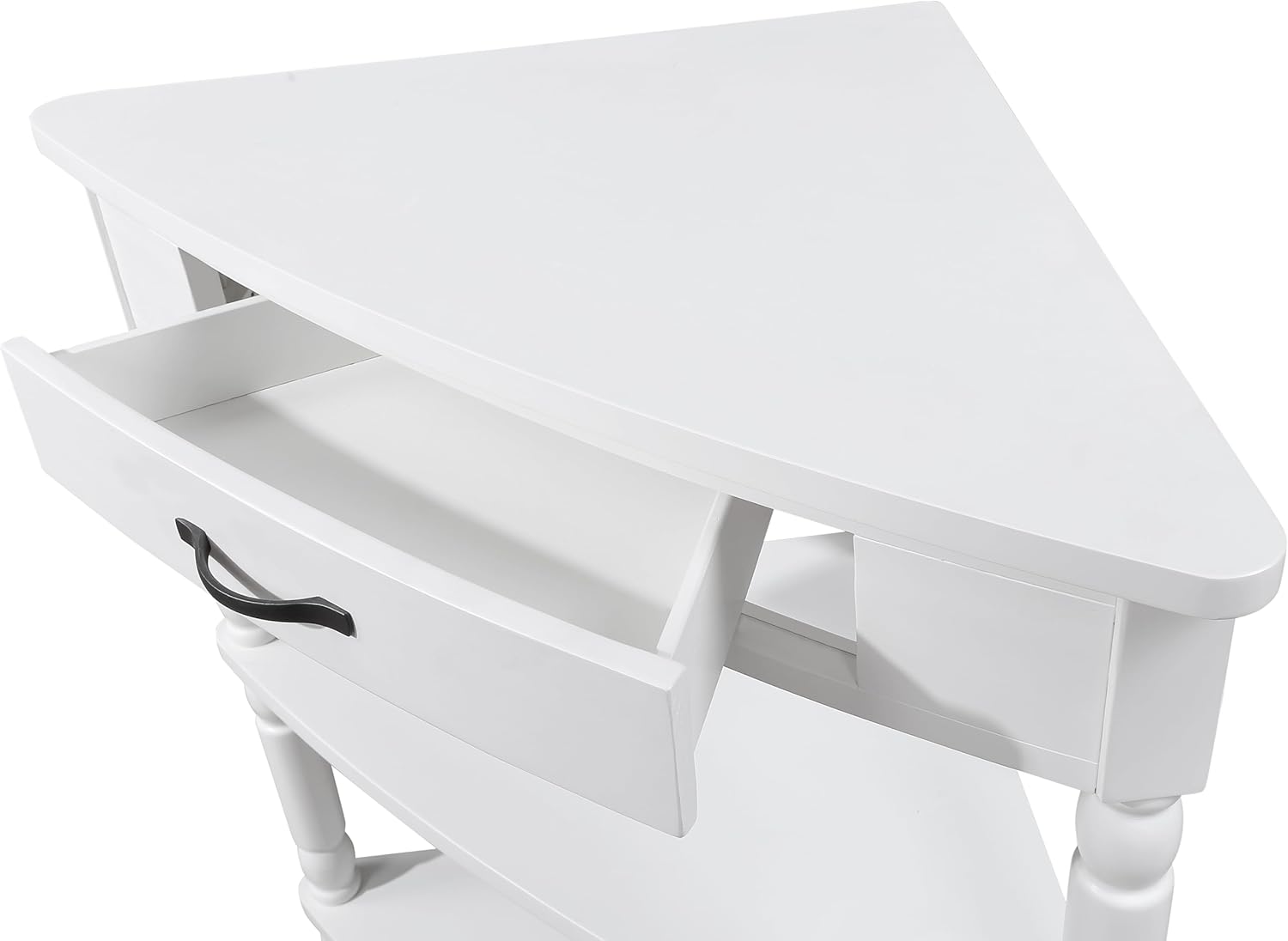 White Corner Table Accent Cabinet with Shelves Drawer Y2045