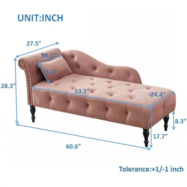 Blue Button Tufted Lounge Chaise with Accent Pillow B3147